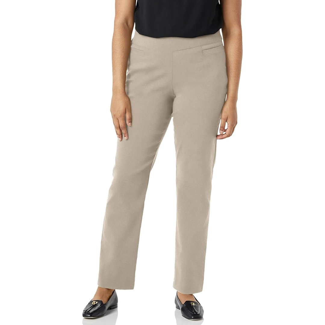 Damen Stretchhose mit geradem Bein - Bequeme Bügelfalte-Beige-6 Kurz-Luzern Mode