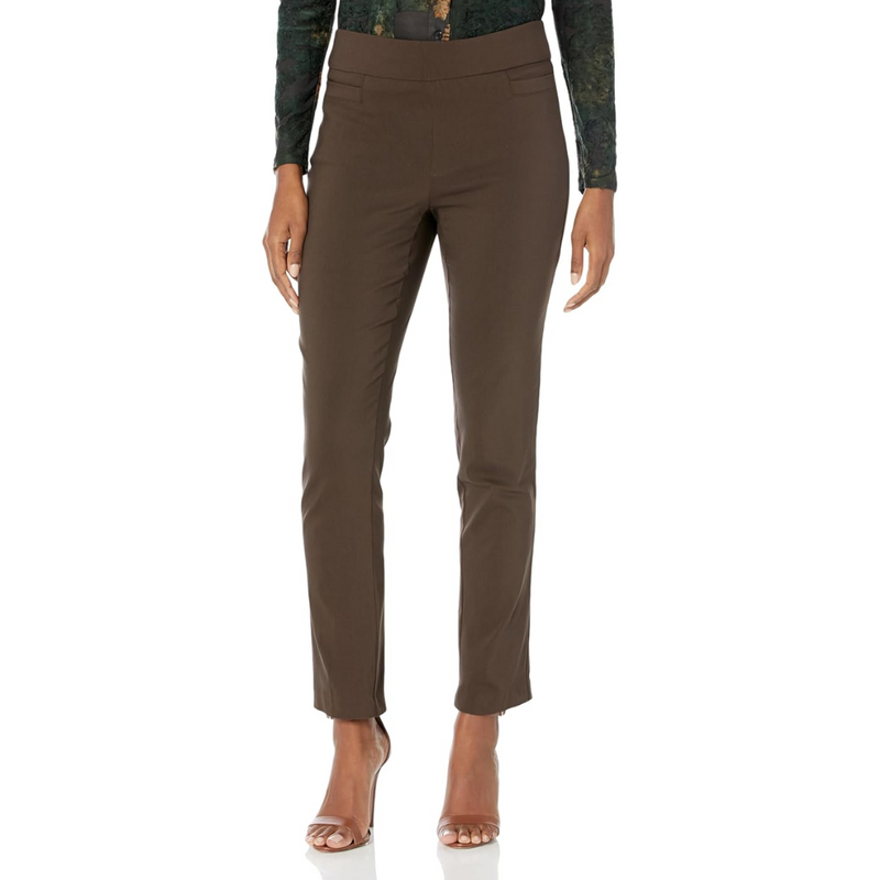 Damen Stretchhose mit geradem Bein - Bequeme Bügelfalte-Braun-6 Kurz-Luzern Mode