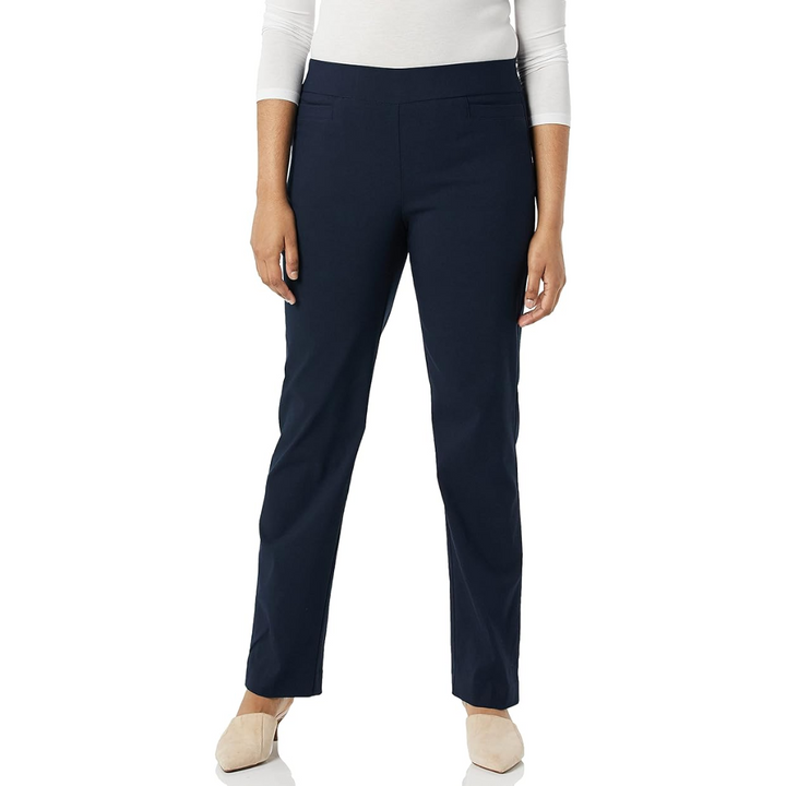Damen Stretchhose mit geradem Bein - Bequeme Bügelfalte-Marineblau-6 Kurz-Luzern Mode