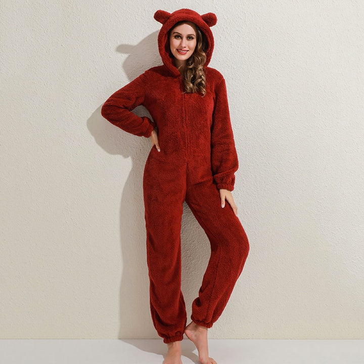 Kuscheliger Fleece-Overall mit Kapuze für Damen und Herren-Bordeauxrot-S-Luzern Mode