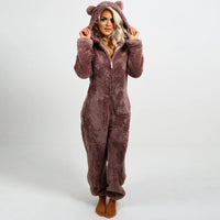 Kuscheliger Fleece-Overall mit Kapuze für Damen und Herren-Braun-S-Luzern Mode