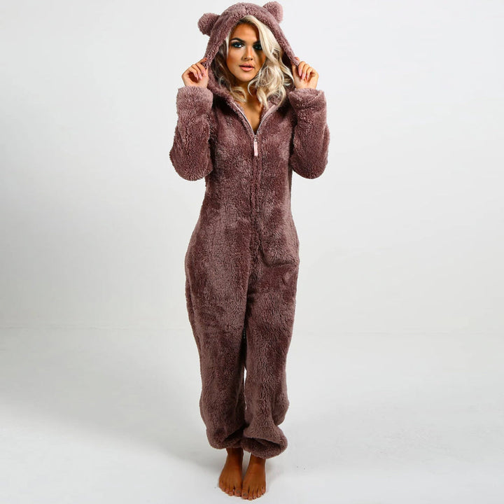 Kuscheliger Fleece-Overall mit Kapuze für Damen und Herren-Braun-S-Luzern Mode
