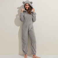 Kuscheliger Fleece-Overall mit Kapuze für Damen und Herren-Grau-S-Luzern Mode