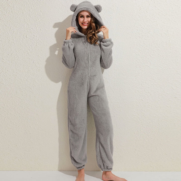 Kuscheliger Fleece-Overall mit Kapuze für Damen und Herren-Grau-S-Luzern Mode