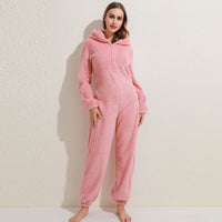 Kuscheliger Fleece-Overall mit Kapuze für Damen und Herren-Rosa-S-Luzern Mode