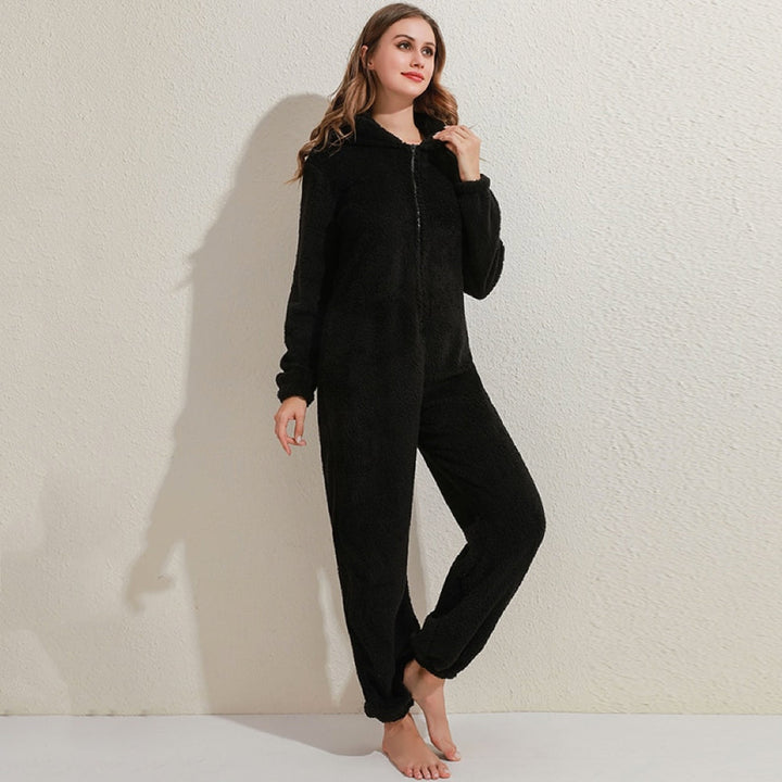 Kuscheliger Fleece-Overall mit Kapuze für Damen und Herren-Schwarz-S-Luzern Mode