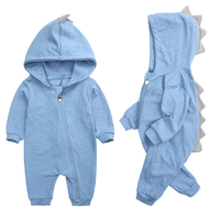 Baby Strampler mit Dinosaurier Kapuze - Weicher Einteiler-Blau-0-3 Monate-Luzern Mode
