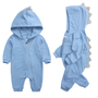 Baby Strampler mit Dinosaurier Kapuze - Weicher Einteiler-Blau-0-3 Monate-Luzern Mode