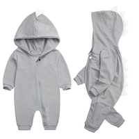 Baby Strampler mit Dinosaurier Kapuze - Weicher Einteiler-Grau-0-3 Monate-Luzern Mode