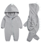 Baby Strampler mit Dinosaurier Kapuze - Weicher Einteiler-Grau-0-3 Monate-Luzern Mode
