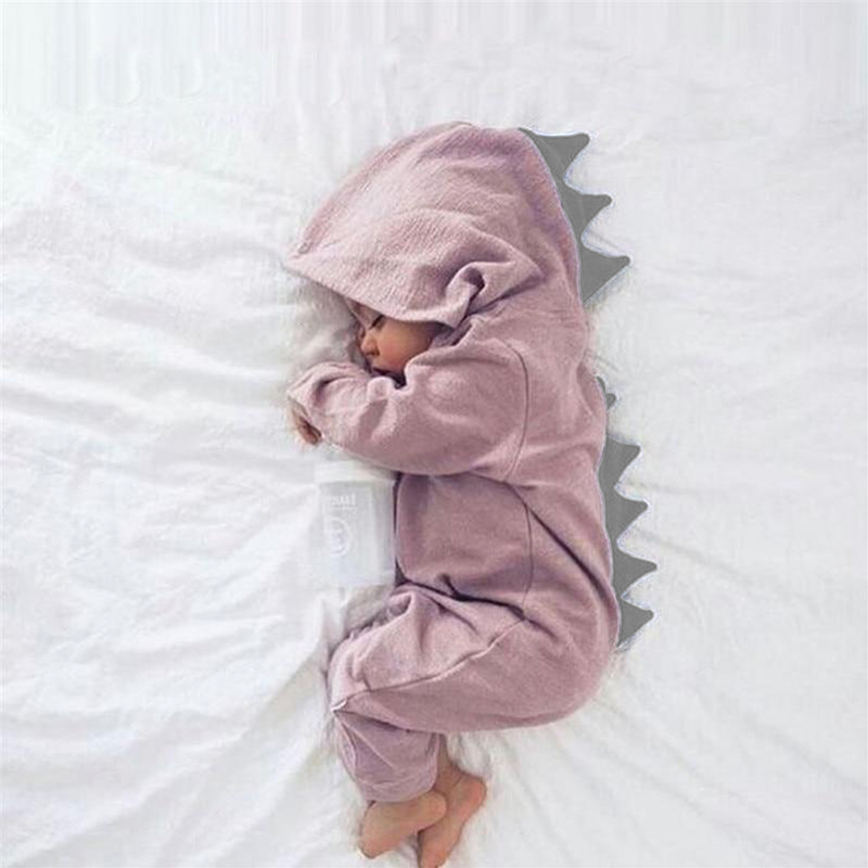 Baby Strampler mit Dinosaurier Kapuze - Weicher Einteiler-Rosa-0-3 Monate-Luzern Mode