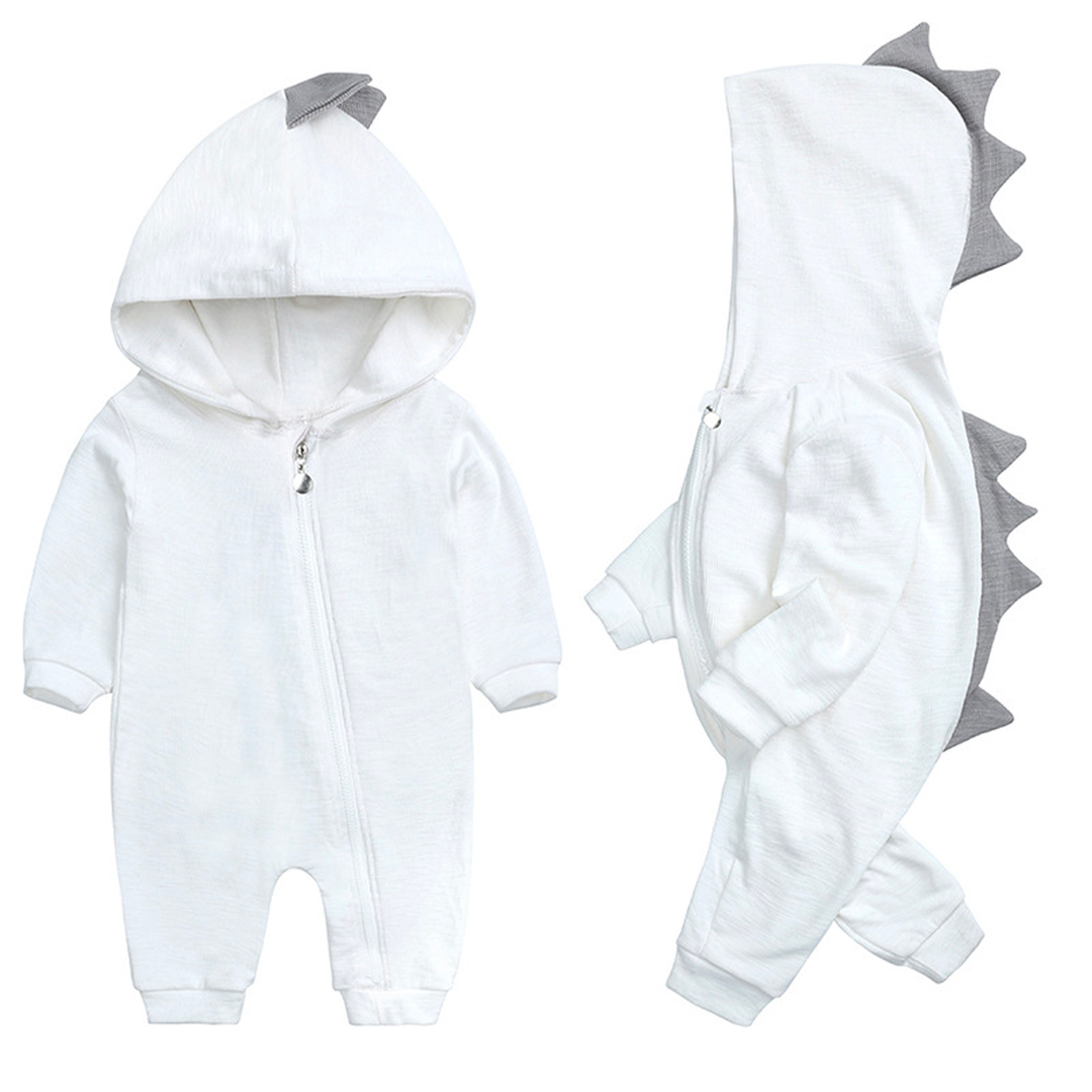 Baby Strampler mit Dinosaurier Kapuze - Weicher Einteiler-Weiß-0-3 Monate-Luzern Mode