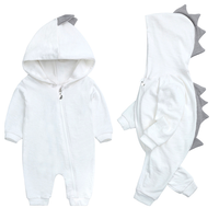 Baby Strampler mit Dinosaurier Kapuze - Weicher Einteiler-Weiß-0-3 Monate-Luzern Mode
