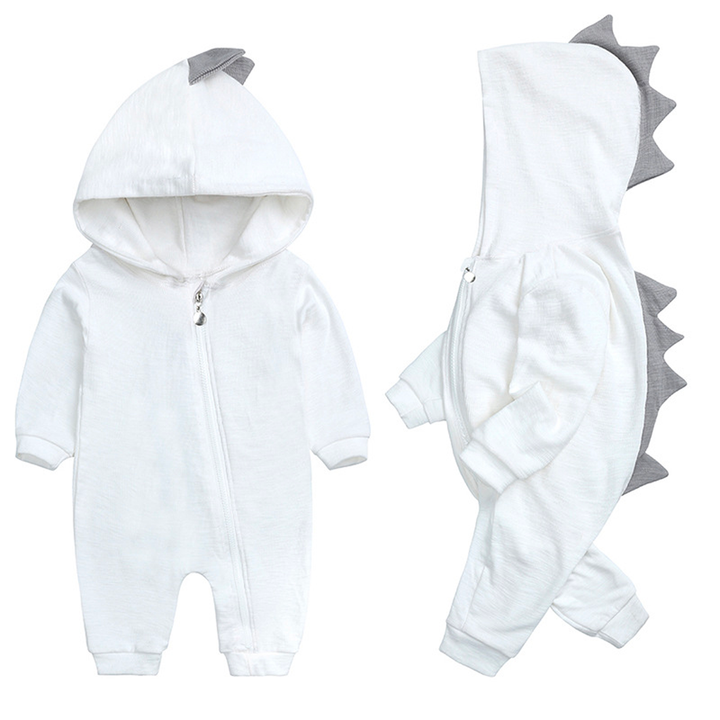 Baby Strampler mit Dinosaurier Kapuze - Weicher Einteiler-Weiß-0-3 Monate-Luzern Mode