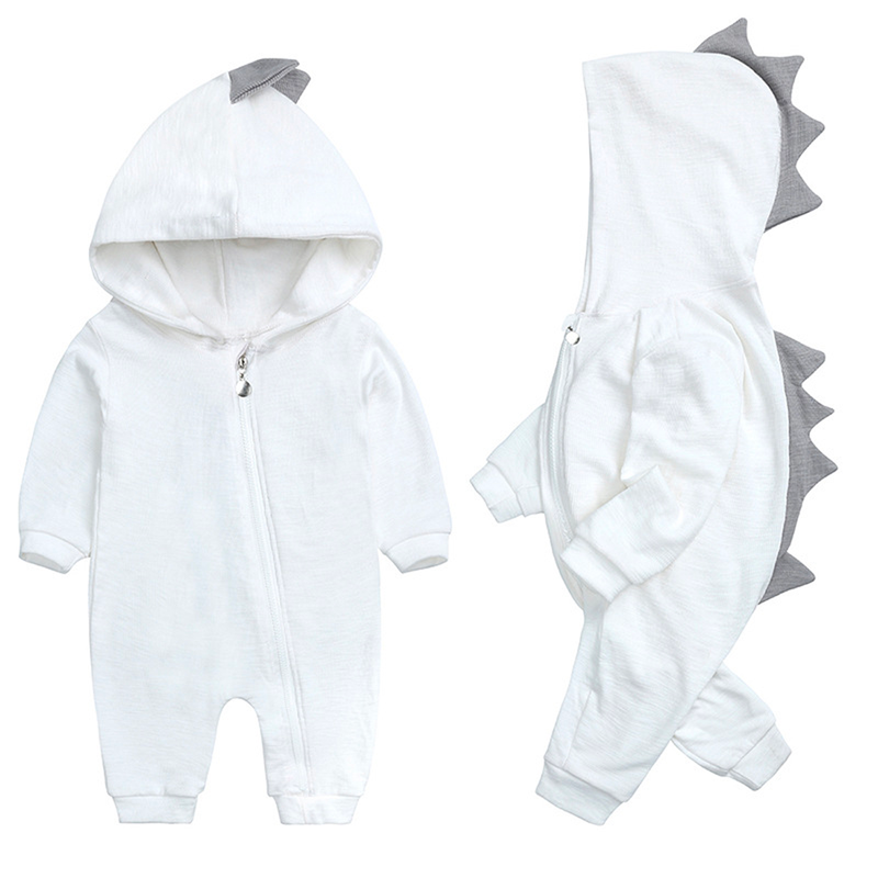 Baby Strampler mit Dinosaurier Kapuze - Weicher Einteiler-Weiß-0-3 Monate-Luzern Mode