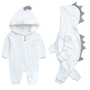 Baby Strampler mit Dinosaurier Kapuze - Weicher Einteiler-Weiß-0-3 Monate-Luzern Mode