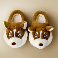 Damen Hausschuhe | Husky | Warm | Bequem | Niedlich | Antirutsch-Braune Ebene-36-37-Luzern Mode