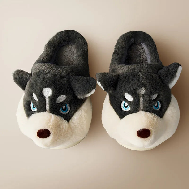 Damen Hausschuhe | Husky | Warm | Bequem | Niedlich | Antirutsch-Dunkelgrau Hoch-36-37-Luzern Mode