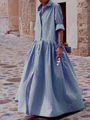Maxikleid Damen Sommer Langarm Kariert Freizeitkleid-Blau-S-Luzern Mode