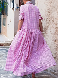 Maxikleid Damen Sommer Langarm Kariert Freizeitkleid-Luzern Mode