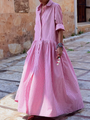 Maxikleid Damen Sommer Langarm Kariert Freizeitkleid-Rosa-S-Luzern Mode