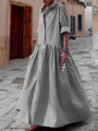 Maxikleid Damen Sommer Langarm Kariert Freizeitkleid-Schwarz-S-Luzern Mode