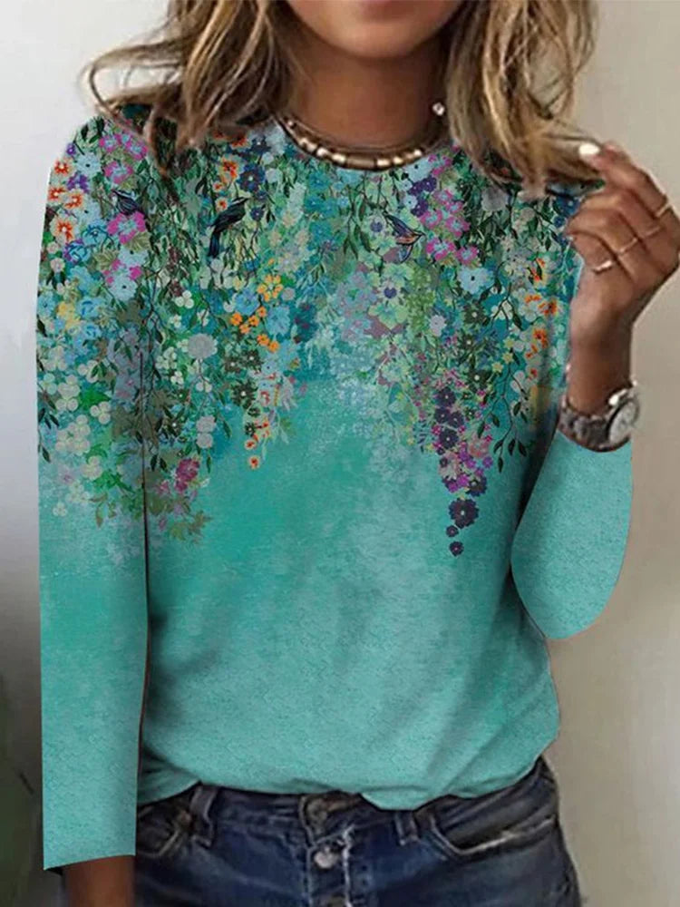 Damenpullover mit Blumenmuster - Modischer Langarmshirt-S-Luzern Mode