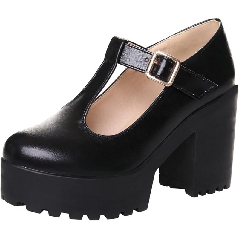 Damen Mary Jane Plateau Schuhe mit Blockabsatz-Schwarz 1-34-Luzern Mode
