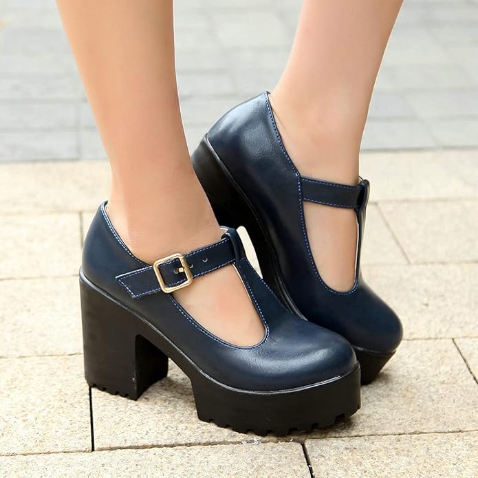 Damen Mary Jane Plateau Schuhe mit Blockabsatz-Luzern Mode