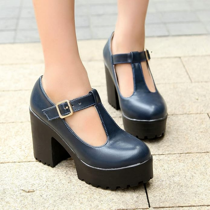 Damen Mary Jane Plateau Schuhe mit Blockabsatz-Luzern Mode
