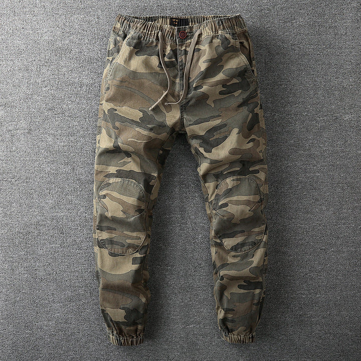 Herren Camouflage Cargo Hose mit Taschen und Kordelzug-Grau-S-Luzern Mode