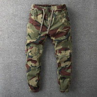 Herren Camouflage Cargo Hose mit Taschen und Kordelzug-Grün-S-Luzern Mode