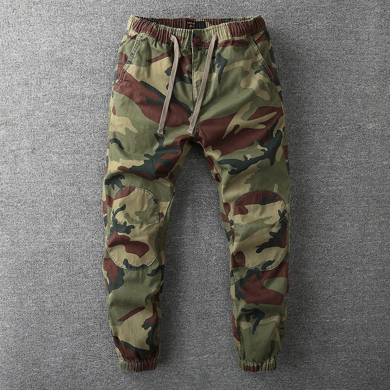 Herren Camouflage Cargo Hose mit Taschen und Kordelzug-Grün-S-Luzern Mode