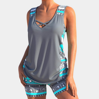 Damen Badeanzug mit Muster - Sportlicher Tankini Set-Grau-XS-Luzern Mode