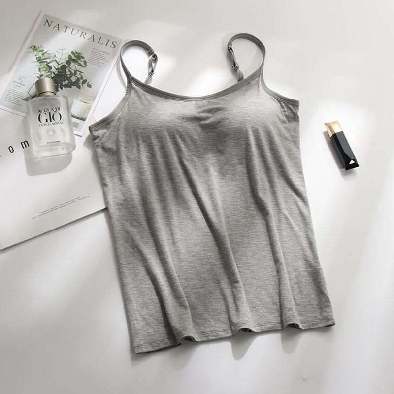 Tanktop mit Eingebautem BH | Verstellbar | Spaghettiträger | Einfarbig-Grau-S-Luzern Mode