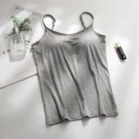 Tanktop mit Eingebautem BH | Verstellbar | Spaghettiträger | Einfarbig-Grau-S-Luzern Mode