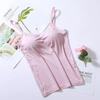 Tanktop mit Eingebautem BH | Verstellbar | Spaghettiträger | Einfarbig-Rosa-S-Luzern Mode