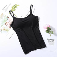 Tanktop mit Eingebautem BH | Verstellbar | Spaghettiträger | Einfarbig-Schwarz-S-Luzern Mode