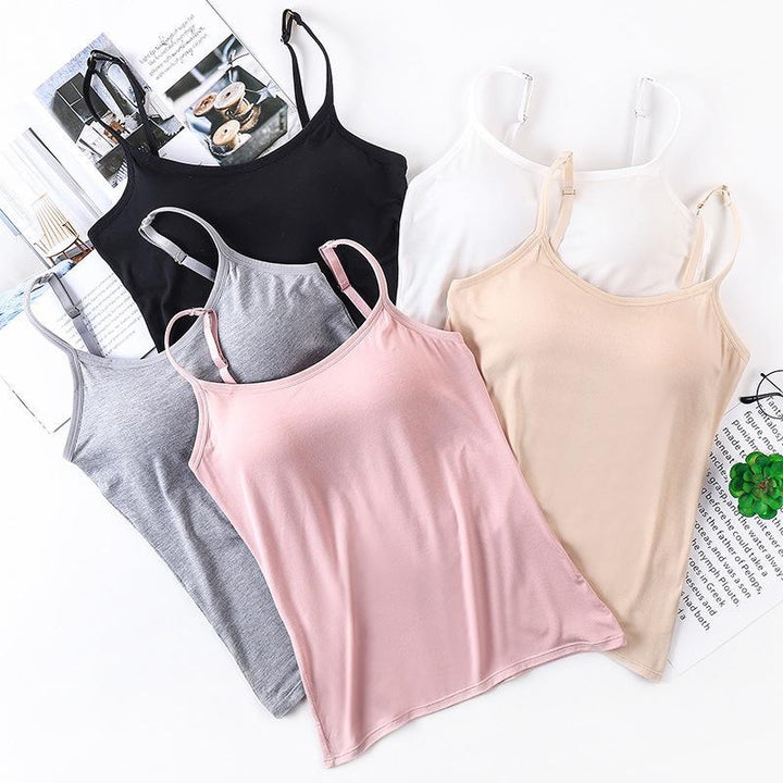 Tanktop mit Eingebautem BH | Verstellbar | Spaghettiträger | Einfarbig-Luzern Mode