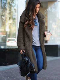 Luxuriöser Damen Shearling Mantel für kalte Wintertage-Dunkelgrau-S-Luzern Mode