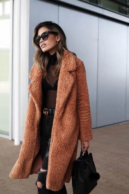 Luxuriöser Damen Shearling Mantel für kalte Wintertage-Schokolade-S-Luzern Mode