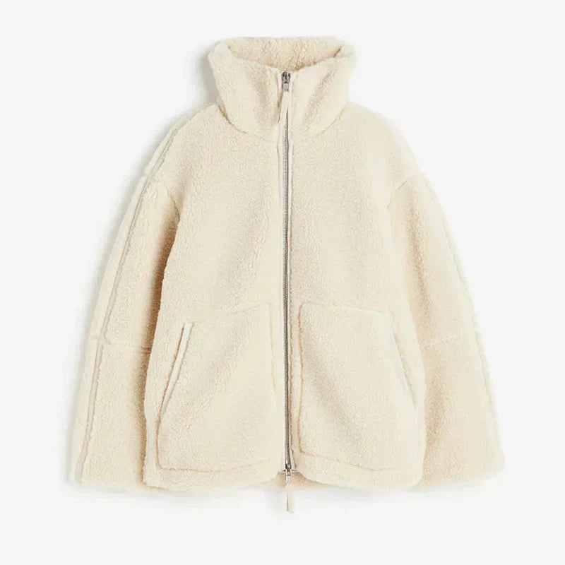 Fleecejacke Damen mit Reißverschluss und Taschen kaufen-Weiß-S-Luzern Mode