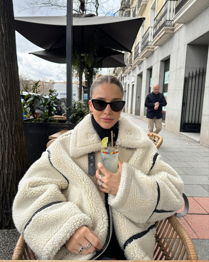 Pilotenjacke Teddystoff | Trendy, Crème, Oversized & Stylisch | Warme Fütterung-Luzern Mode