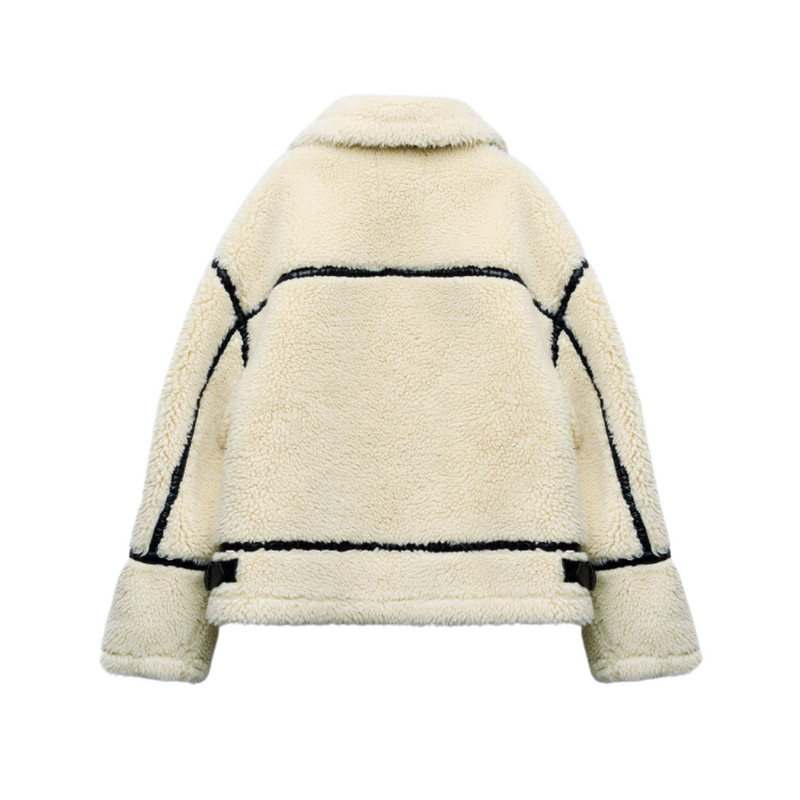 Pilotenjacke Teddystoff | Trendy, Crème, Oversized & Stylisch | Warme Fütterung-Luzern Mode
