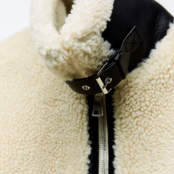 Pilotenjacke Teddystoff | Trendy, Crème, Oversized & Stylisch | Warme Fütterung-Luzern Mode