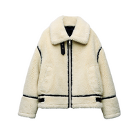 Pilotenjacke Teddystoff | Trendy, Crème, Oversized & Stylisch | Warme Fütterung-S-Luzern Mode
