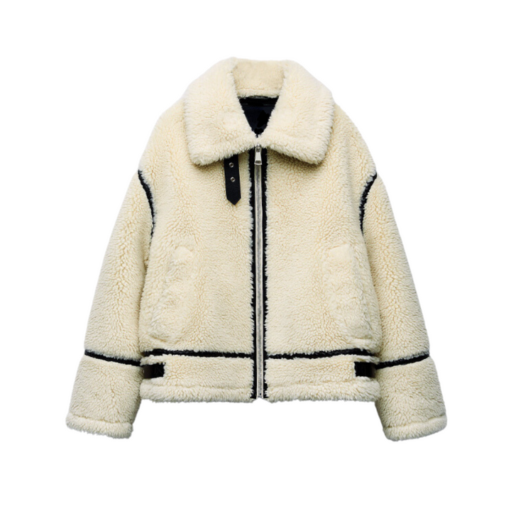 Pilotenjacke Teddystoff | Trendy, Crème, Oversized & Stylisch | Warme Fütterung-S-Luzern Mode