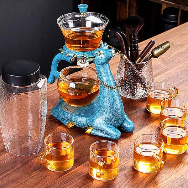 Teeset | Magnetisch Einzigartig Innovativ Modern Langlebig Glas Transparent-Blaue Teekanne mit 6 Tassen-Luzern Mode
