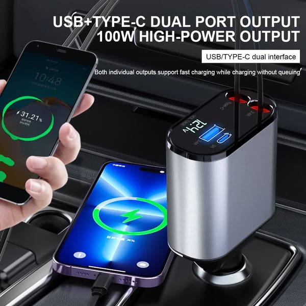 Auto Schnelladegerät | USB | iPhone | Ausziehbar | Universell | Leistungsstark-Luzern Mode