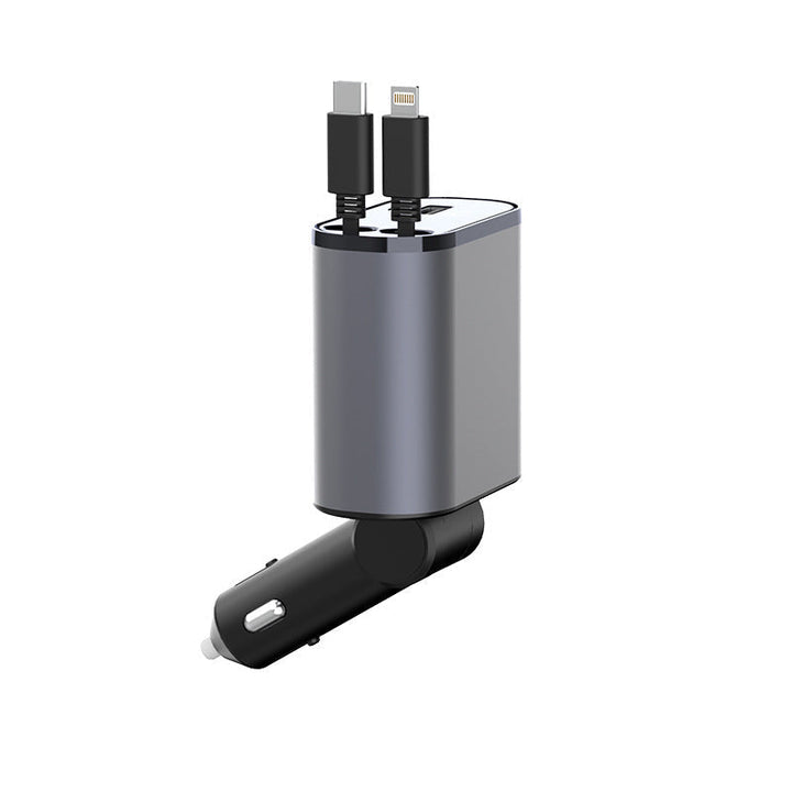 Auto Schnelladegerät | USB | iPhone | Ausziehbar | Universell | Leistungsstark-USB-C + iPhone-Luzern Mode